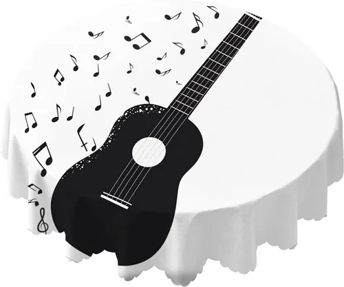 Yibeas Mantel redondo de 60 pulgadas con guitarra negra y notas, mantel de música clásica, melodía de rock moderno, mantel para mesas de comedor,