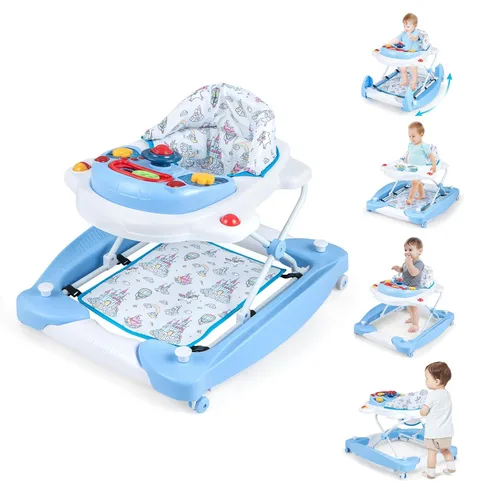 Miniatura 12 de BABY JOY Andador de bebé 6 en 1, andador de bebé plegable con ruedas, altura ajustable, música, luces, modo saltador y mecedora, andadores de bebé