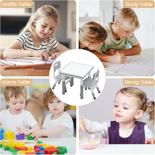 Miniatura 8 de GAOMON - Juego de mesa y 2 sillas para niños con escritorio de graffiti, juego de mesa y sillas ajustables en altura para niños pequeños para leer