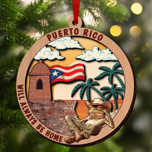 FLAGWIX Regalos de Navidad de Puerto Rico para mujeres y hombres, adornos de madera 2025 para decoración de árboles, adorno de Navidad de Puerto