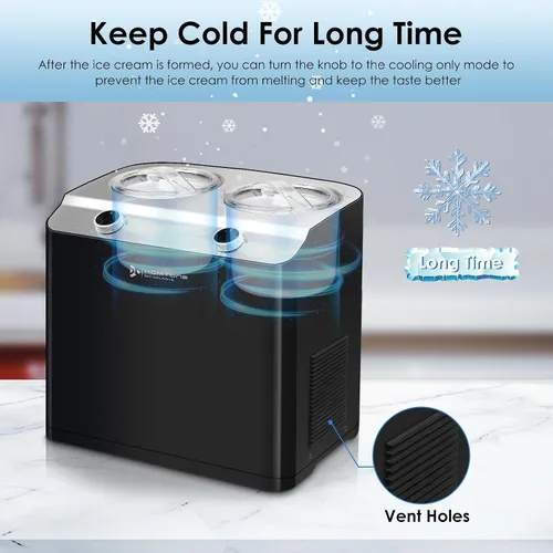 Miniatura 7 de Homtone Máquina de helados de 2 sabores, compresor automático de helados con 2 cuencos, 2.6 cuartos de galón (2 x 1.3 qt) de mayor capacidad