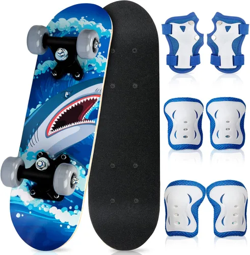 Miniatura 27 de Honoson Juego de 7 piezas de rodilleras, coderas y muñequeras para patinetas para principiantes y niños pequeños