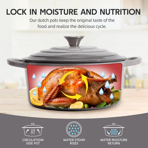 Miniatura 4 de Horno holandés de hierro fundido esmaltado de 6 cuartos de galón con tapa, asas dobles grandes, apto para horno hasta 500 °F, olla redonda clásica