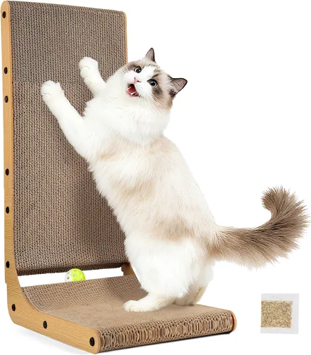 Miniatura 7 de PatiencET Paquete de 4 almohadillas para arañazos para gatos con caja, rascador de cartón para gatos de interior, rascador reversible con caja