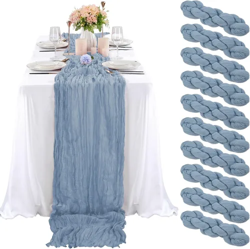 Miniatura 50 de 10 piezas de camino de mesa de estopilla en azul bebé 10 pies, camino de mesa de gasa para recepción de boda, despedida de soltera, fiesta