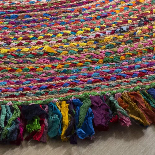 Miniatura 4 de SAFAVIEH Cape Cod Collection - Alfombra redonda de 7 pies, color marfil y rojo, hecha a mano con flecos de yute y algodón, ideal para zonas de alto