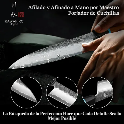Miniatura 5 de Cuchillo de chef japonés KAWAHIRO, cuchillo de cocina forjado negro de 210mm VG10, cuchillo de chef profesional hecho a mano con mango ergonómico