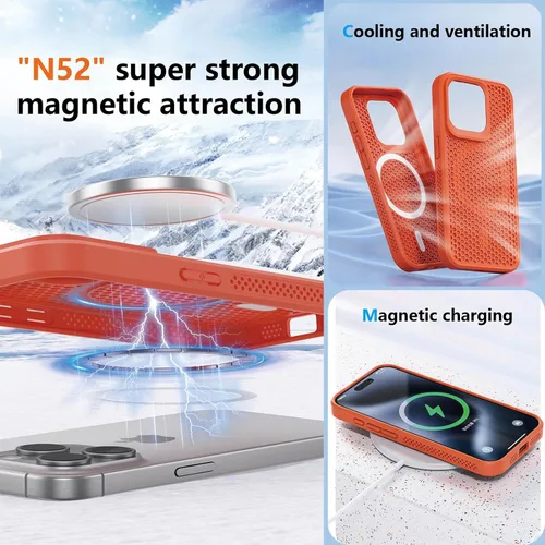 Miniatura 7 de Funda para iPhone 17 Pro Max, [compatible con MagSafe] doble capa de disipación de calor de panal de abeja, funda protectora transpirable y a prueba