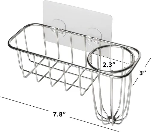 Miniatura 5 de HULISEN Soporte de esponja 3 en 1 para fregadero de cocina con soporte para cepillo de platos, organizador de acero inoxidable para jabón, fregador