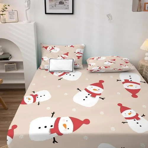 Miniatura 3 de Juego de sábanas de Navidad con diseño de muñeco de nieve de tamaño matrimonial, sábanas de Navidad, microfibra suave, bolsillo profundo, sábanas