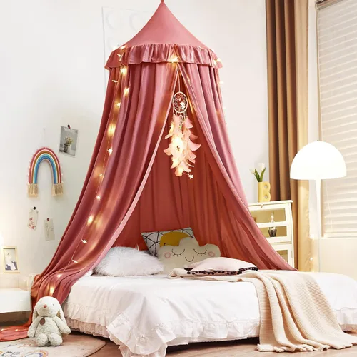Miniatura 10 de Kertnic - Toldo decorativo para cama de niños, carpa de algodón suave para decoración de habitación de niñas, castillo de princesa de ensueño, Verde