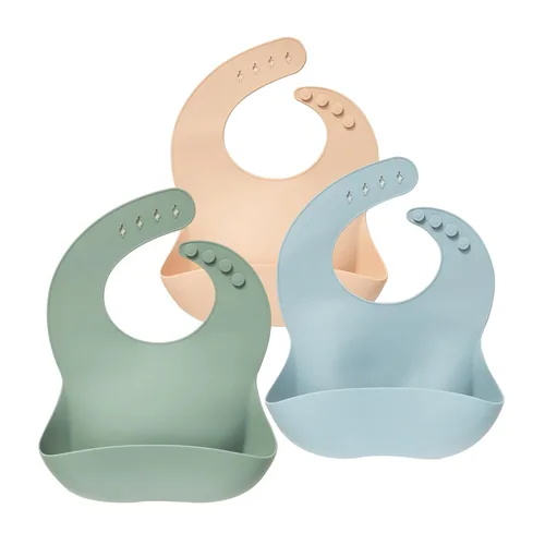 Miniatura 11 de Moonkie Juego de 3 baberos de silicona para bebé, sin BPA, suaves, ajustables, impermeables, para bebés y niños pequeños (crema/dólar/verde oliva)