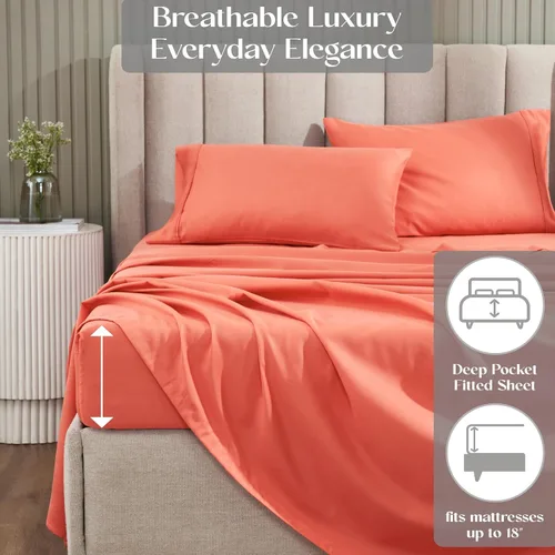 Miniatura 5 de Superior 1200 Thread Count Cotton Blend Sheet Set, Deep Pocket Sheets, 1 Elastic Deep Pocket Fitted Sheet, 1 Flat Sheet, 2 Pillowcases, Cotton Rich