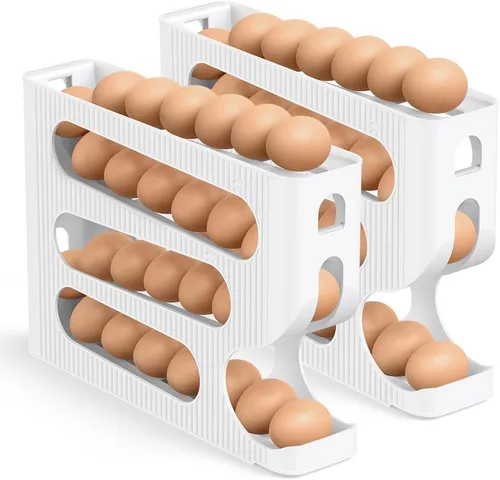 Miniatura 11 de Sotfamily Soporte para huevos para nevera, dispensador automático de huevos para refrigerador, encimera, cocina, rodillo de huevos que ahorra
