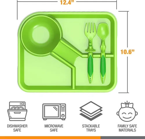 Miniatura 7 de Juego de vajilla Dinneractive para niños - 3 piezas de vajilla verde de dinosaurios - Utensilios de dinosaurios - Platos para niños pequeños