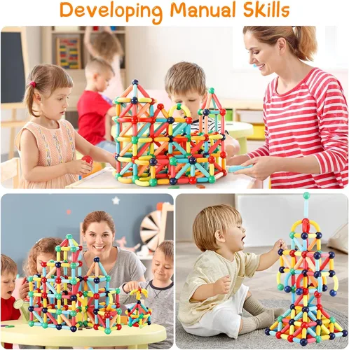 Miniatura 5 de 64 piezas bloques de construcción magnéticos, juguetes magnéticos Montessori para niños pequeños, juguetes de aprendizaje STEM para niños y niñas