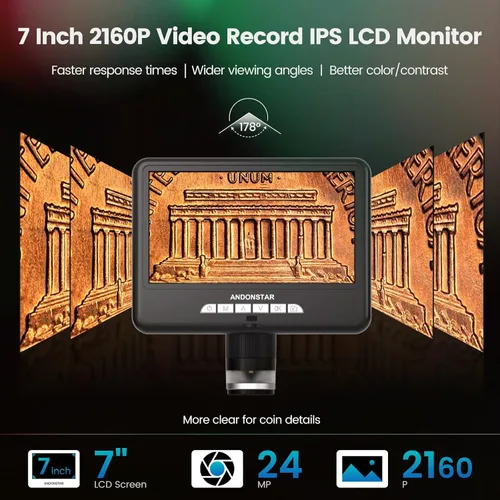 Miniatura 2 de Andonstar Microscopio digital HDMI AD207S-Pro, microscopio de soldadura, microscopio de moneda para monedas de error, kit de microscopio electrónico