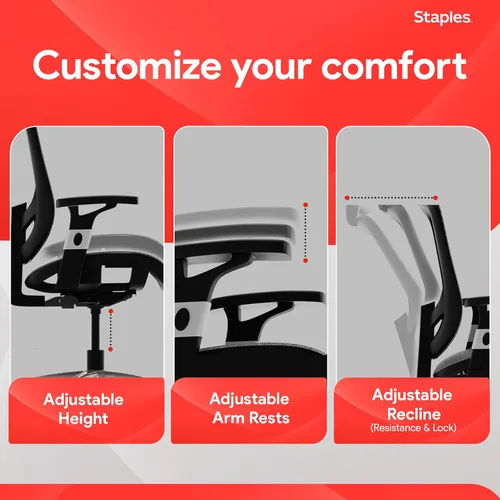 Miniatura 5 de STAPLES Silla de oficina ergonómica Hyken Silla de escritorio giratoria con soporte lumbar ajustable y malla transpirable, para oficina en casa