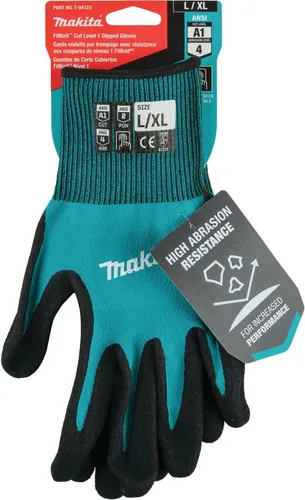 Miniatura 7 de Makita Unisex FitKnitÂ T 04123 Guantes con revestimiento de nitrilo FitKnit Cut de nivel 1, Grande X Grande, Azul Verde/Negro, Grande X-Grande EE. UU