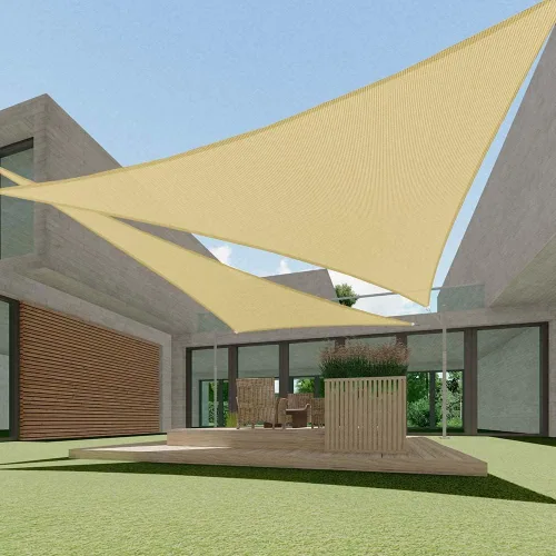 Miniatura 11 de ECOOPTS Toldo Vela Triangular de HDPE de 12'x12'x12' para Sombra Solar, Toldo para Patio Exterior Pérgola, Tela de Cobertura que Bloquea 95% UV Beige