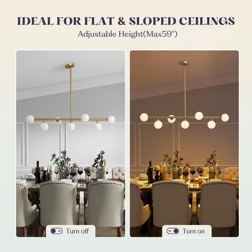 Miniatura 6 de Candelabro de mediados de siglo, lámpara colgante Sputnik de latón dorado con pantalla de lámpara de vidrio blanco, Candelabros lineales de globo