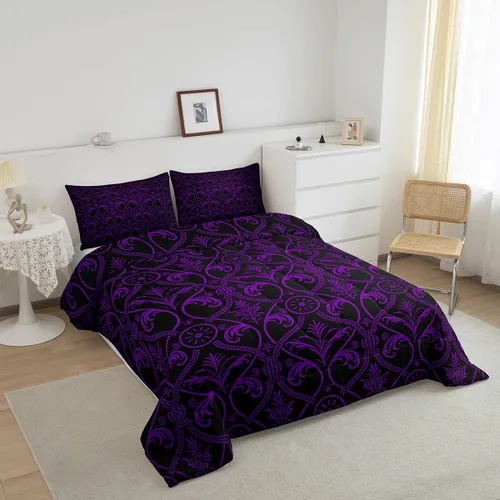 Miniatura 3 de Erosebridal Juego de edredón floral de color morado y negro degradado para niñas y mujeres, tamaño Queen, juego de ropa de cama gótico barroco