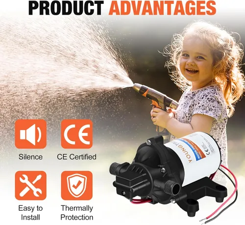 Miniatura 5 de YOUNGTREE Bomba de diafragma de agua de 12 V CC, 3.5 GPM, 45 PSI, bomba de presión de agua dulce autocebante de 12 voltios con interruptor