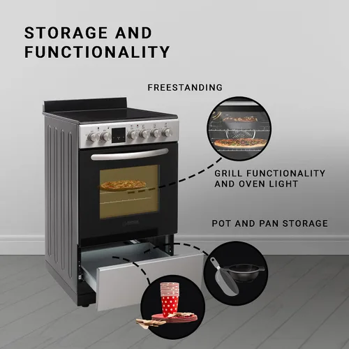 Miniatura 8 de Equator - Cocina eléctrica de 20 pulgadas con horno de convección y freidora de aire, 4 quemadores de cerámica, diseño compatible con ADA, estufa