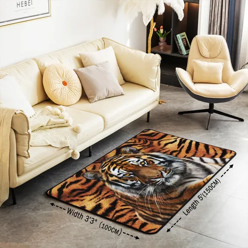 Miniatura 3 de Alfombra abstracta de tigre, 3 x 5 pies, color marrón y negro, alfombra con estampado de rayas de animales salvajes, para adolescentes y adultos
