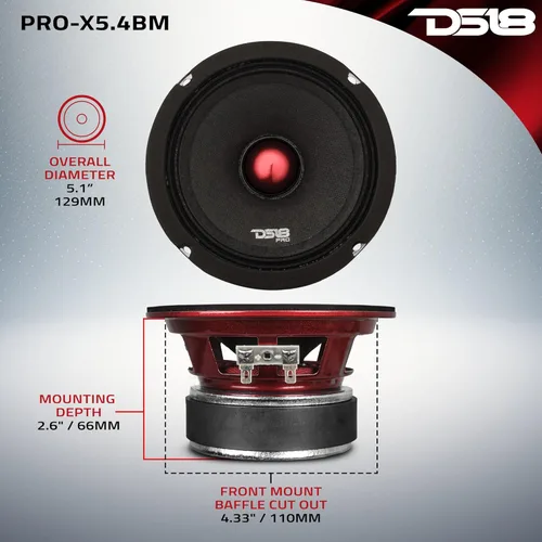 Miniatura 4 de Altavoz DS18 PRO de rango medio, cúpula en compresión de aluminio roja, altavoces de puerta de audio de alta calidad para auto o camión sistema