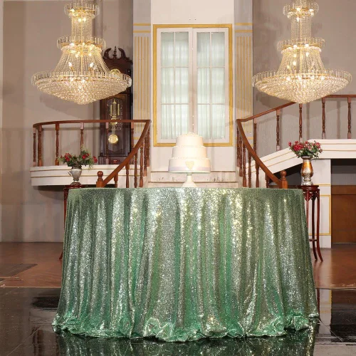 Miniatura 8 de PartyDelight Mantel de lentejuelas redondo de 50 pulgadas, color dorado claro, adorno de mesa para decoración de bodas, fiestas, cumpleaños