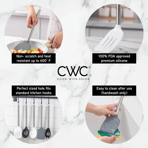 Miniatura 3 de COOK WITH COLOR - Juego de utensilios de cocina de silicona, 5 piezas, fáciles de limpiar, utensilios de cocina para batería de cocina antiadherente