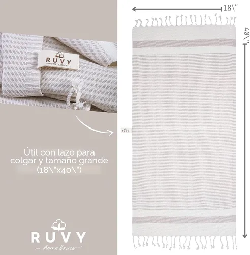 Miniatura 3 de Ruvy Home Basics - Juego de 2 toallas de mano turcas para baño, 18 x 40 pulgadas, algodón y baño decorativo, toallas de cocina, paños de cocina, té
