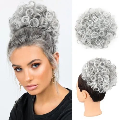 Miniatura 10 de Oseti Extensiones de moño de cabello natural para mujer, moño desordenado, con cordón elástico, rizado y desordenado, extensión de moño falso con #2