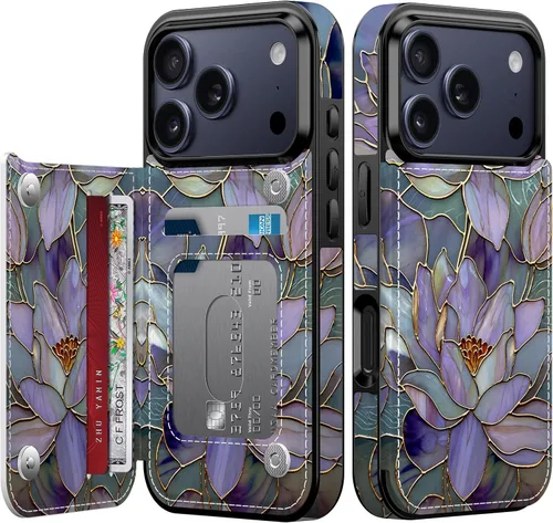 Miniatura 97 de FUNMIKO Funda tipo cartera para iPhone 13 con tarjetero, bloqueo RFID, protección de grado militar y obras de arte impresas con rayos UV, cierre