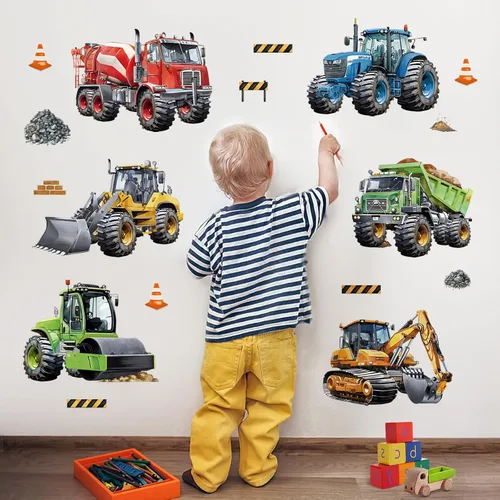 Miniatura 7 de decalmile Calcomanías de pared de autos de carreras 3D, banderas de coches rojos, calcomanías de pared para habitación de bebé, habitación de niños
