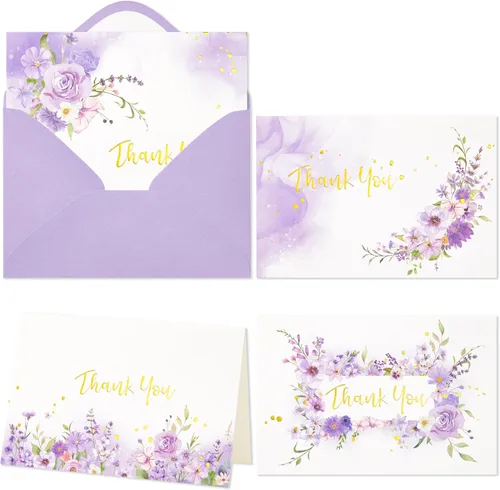 Miniatura 9 de Crisky Tarjetas de agradecimiento, 4 surtidos, flores pintadas en acuarela