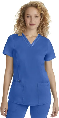 healing hands Ropa quirúrgica superior de 3 bolsillos con cuello en V 2278 Jasmin para mujer, camiseta médica de etiqueta morada para mujer