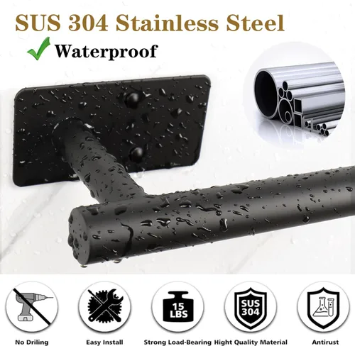 Miniatura 4 de Barra de Toalla de Baño Autoadhesiva, Barras de Toalla de Acero Inoxidable para Baño Adhesivas y Montadas en la Pared, Soporte de Toalla Resistente