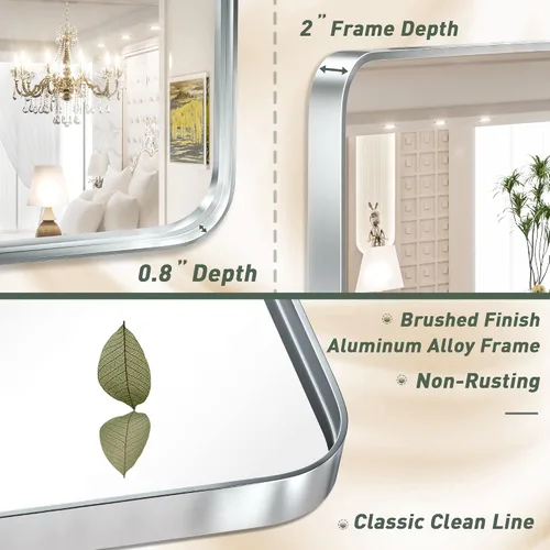 Miniatura 154 de TokeShimi - Espejo para pared de baño, espejo de tocador con marco de metal de aleación de aluminio mate cepillado e inoxidable, decoración rústica