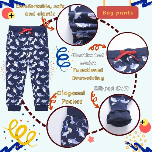 Miniatura 4 de HZXVic Pantalones deportivos para bebés y niños con cordón elástico en la cintura y pantalones deportivos de dinosaurio para niños