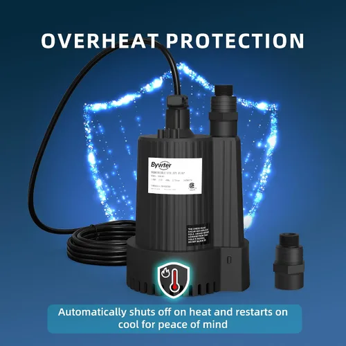 Miniatura 8 de Bomba de agua sumergible de 1/6 HP, bomba de sumidero de 1500 GPH con carcasa termoplástica, bomba de agua eléctrica portátil de 115 V con cable