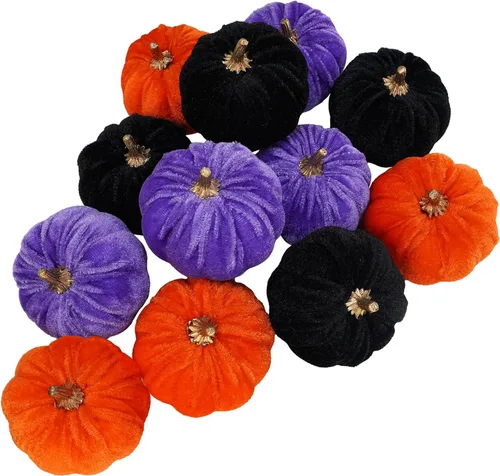 Miniatura 14 de Winlyn 12 calabazas decorativas de tela pequeña en azul y blanco, chinoiserie chic, calabazas de espuma de 3 pulgadas para regalos, otoño, boda