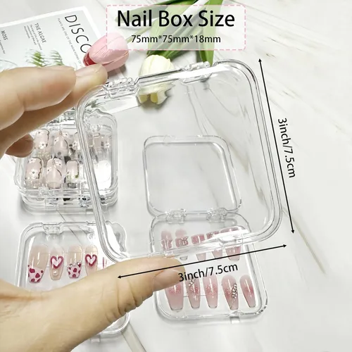 Miniatura 3 de 12 cajas de almacenamiento de uñas postizas con 60 piezas de cinta adhesiva de doble cara, caja de exhibición de uñas acrílicas, caja organizadora