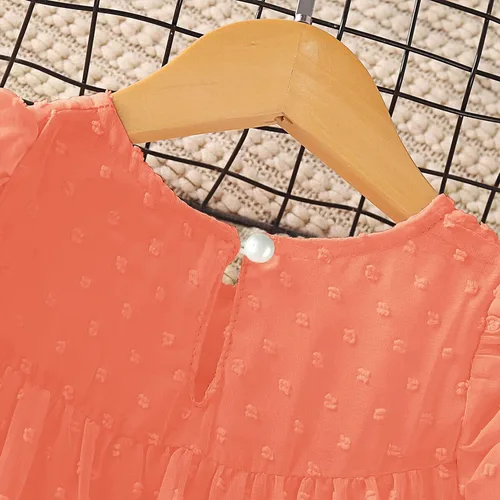 Miniatura 4 de AGQT Vestido de fiesta plisado con volantes de manga corta para niñas pequeñas, diseño de lunares suizos, con vuelo, talla 1-6T