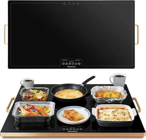 Miniatura 9 de Bandeja de Calentamiento Eléctrica, Bandejas de Calentamiento de Alimentos Extra Grandes con Ajustes de Temperatura y Temporizador, Calentador