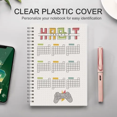 Miniatura 5 de AHGXG Paquete de 3 cuadernos en espiral, diario A5 con cuadrícula de puntos gruesos de 3.53 oz/m², tapa dura transparente, 80 hojas, para diario