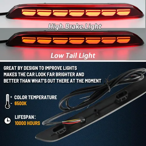 Miniatura 8 de Juego de kit de ensamble de luz de parachoques trasera LED con lente roja para Honda Civic Hatchback 2022-2024, luz de intermitente y luz de freno