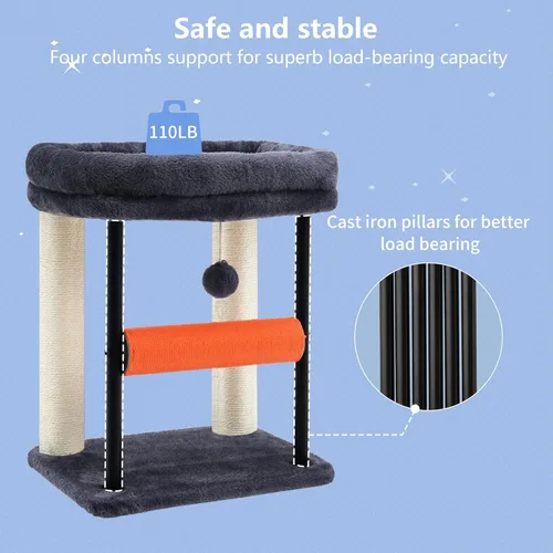 Miniatura 6 de Hey-brother Árbol para gatos, postes rascadores para gatos con cama, torre resistente con columnas totalmente envueltas en sisal y bola de juguete