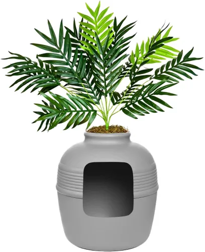 Miniatura 18 de Good Pet Stuff Caja de arena oculta para gatos con planta artificial, maceta redonda decorativa, filtro de carbón con ventilación para control